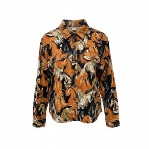 Horse Print Jacket Button Down Trucker Shacket South Western Cotton Vtg?